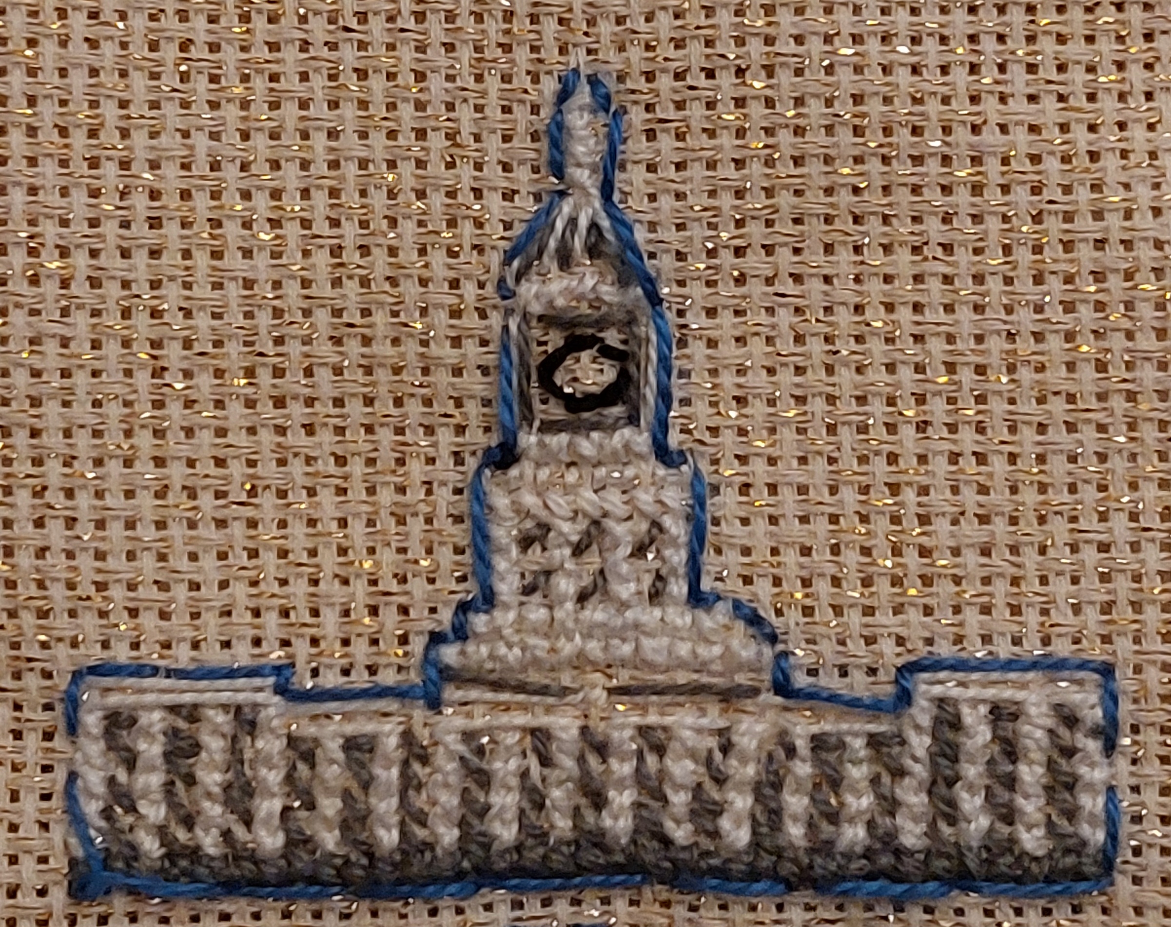 Cross-stitch embroidery of Leeds Town Hall
