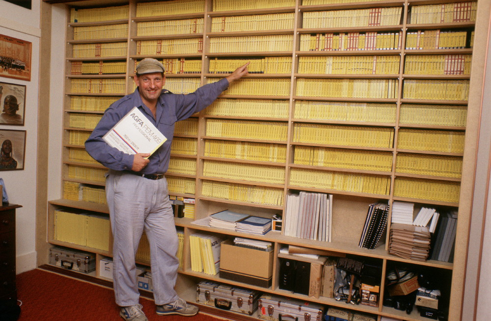 David Fanshawe and part of his extensive collection of reel-to-reel tapes recorded all round the world.