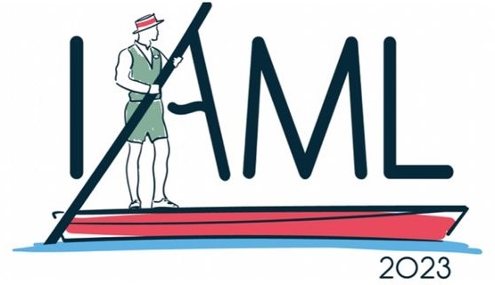 A man on a punt forms the first initial of 'IAML' advertising a Congress in Cambridge.